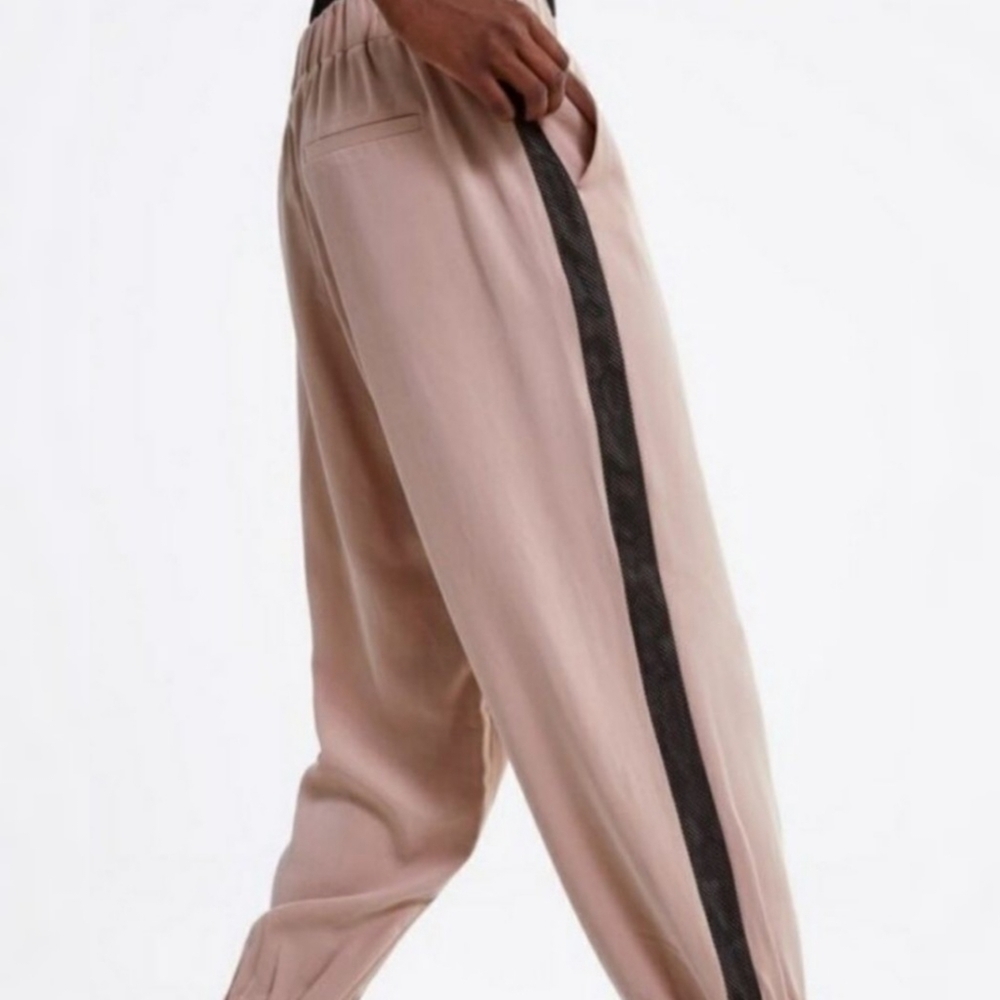 Zara Mesh Stripe Joggers Pink/tan Size M